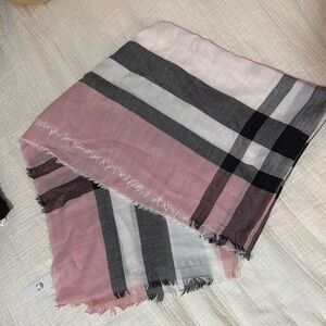 Pink and Gray Plaid Scarf